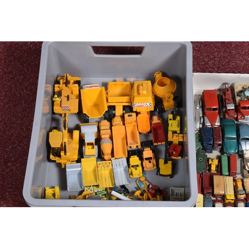 13 - A QUANTITY OF UNBOXED AND ASSORTED PLAYWORN DIECAST VEHICLES, to include Corgi Toys Rover 90 saloon,... 