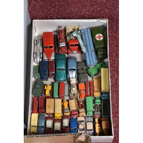 13 - A QUANTITY OF UNBOXED AND ASSORTED PLAYWORN DIECAST VEHICLES, to include Corgi Toys Rover 90 saloon,... 