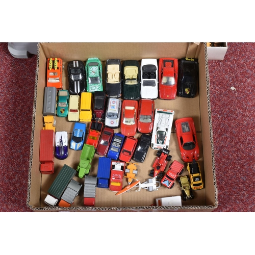 13 - A QUANTITY OF UNBOXED AND ASSORTED PLAYWORN DIECAST VEHICLES, to include Corgi Toys Rover 90 saloon,... 