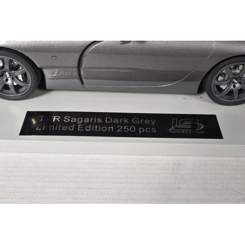 38 - A BOXED LIMITED EDITION LS COLLECTIBLES TVR SAGARIS 2005 1:18 MODEL VEHICLE, in dark grey, numbered ... 