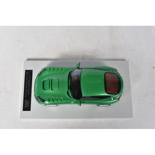 39 - A BOXED LIMITED EDITION LS COLLECTIBLES TVR SAGARIS 2005 1:18 MODEL VEHICLE, in green, numbered LS00... 