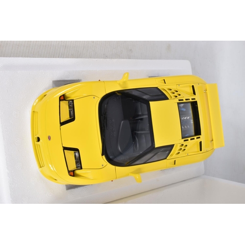 42 - A BOXED AUTOART BUGATTI EB110 SS 1:18 DIE-CAST MODEL VEHICLE, model number 70918, Giallo Bugatti yel... 