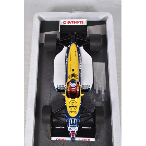 48 - A BOXED MINICHAMPS WILLIAMS HONDA FW11B 1987 N MANSELL 1:18 MODEL RACING VEHICLE, numbered 117870005... 