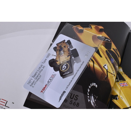 53 - A BOXED TSM MODEL 1971 TEAM LOTUS TYPE 56B ITALIAN GRAND PRIX #5 E.FITTIPALDI 1:18 MODEL VEHICLE, nu... 