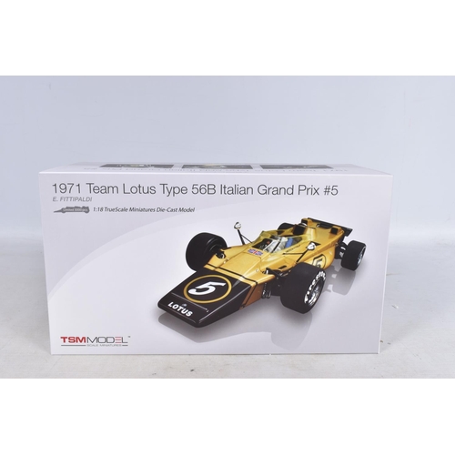 53 - A BOXED TSM MODEL 1971 TEAM LOTUS TYPE 56B ITALIAN GRAND PRIX #5 E.FITTIPALDI 1:18 MODEL VEHICLE, nu... 