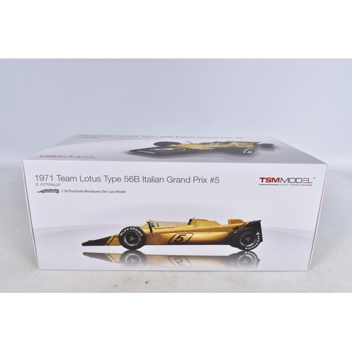 53 - A BOXED TSM MODEL 1971 TEAM LOTUS TYPE 56B ITALIAN GRAND PRIX #5 E.FITTIPALDI 1:18 MODEL VEHICLE, nu... 