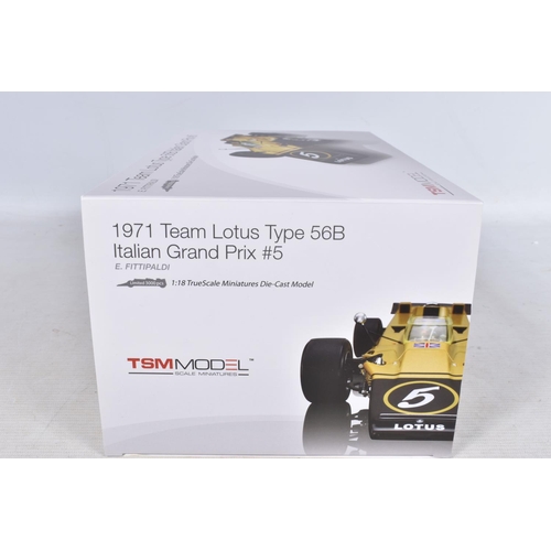 53 - A BOXED TSM MODEL 1971 TEAM LOTUS TYPE 56B ITALIAN GRAND PRIX #5 E.FITTIPALDI 1:18 MODEL VEHICLE, nu... 