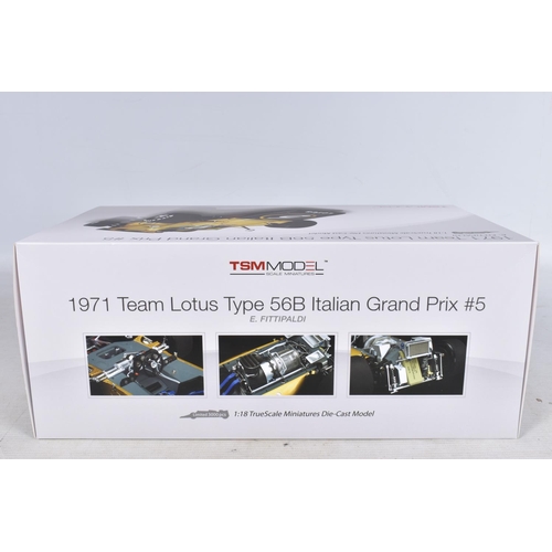 53 - A BOXED TSM MODEL 1971 TEAM LOTUS TYPE 56B ITALIAN GRAND PRIX #5 E.FITTIPALDI 1:18 MODEL VEHICLE, nu... 