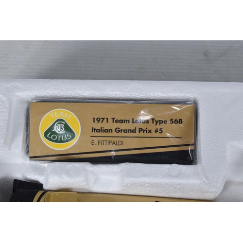 53 - A BOXED TSM MODEL 1971 TEAM LOTUS TYPE 56B ITALIAN GRAND PRIX #5 E.FITTIPALDI 1:18 MODEL VEHICLE, nu... 