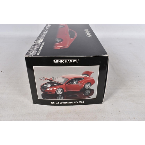 56 - A BOXED PAULS MODEL ART MINICHAMPS BENTLEY CONTINENTAL GT 2008 1:18 MODEL VEHICLE, numbered 10013962... 