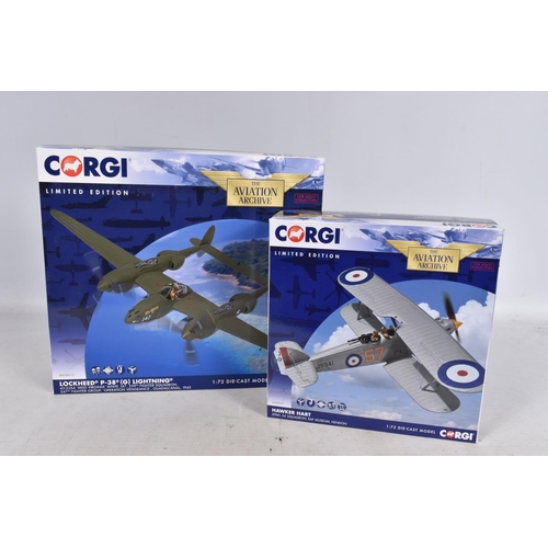 61 - TWO BOXED LIMITED EDITION CORGI THE AVIATION ARCHIVE MILITARY AIRCRAFTS 1:72 DIE-CAST MODELS, THE FI... 