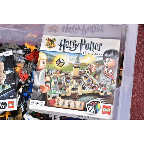 108 - A LARGE QUANTITY OF LOOSE LEGO AND THREE BOXED SETS, to include a Lego Harry Potter Hogwarts game, n... 