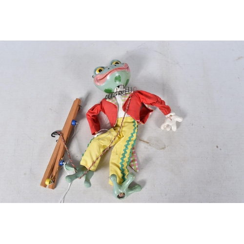 110 - SIX BOXED PELHAM PUPPETS, SM Schoolmaster, SL Frog (x 2), SL Green Faced Witch and two LS Skeleton, ... 