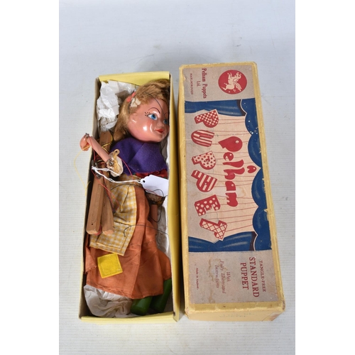 79 - SEVEN BOXED PELHAM PUPPETS, SL Hansel (x 2) and Gretel, two other Gretel puppets, one with old damag... 