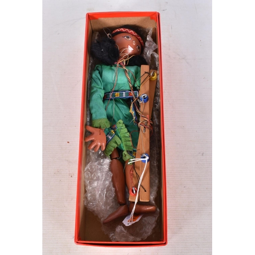 82 - FIVE BOXED PELHAM SS AND JUNIOR NATIVE AMERICAN (RED INDIAN) GIRL AND BOY PUPPETS, four girls and on... 