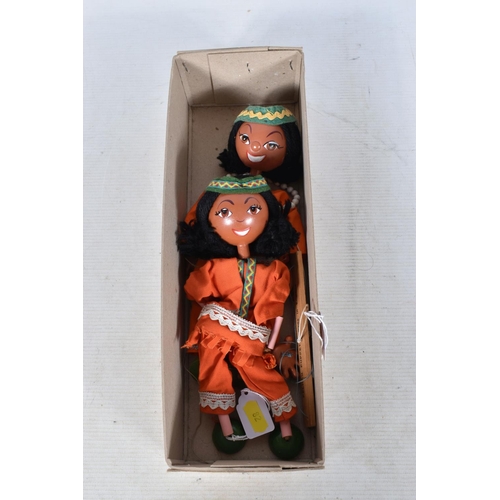 82 - FIVE BOXED PELHAM SS AND JUNIOR NATIVE AMERICAN (RED INDIAN) GIRL AND BOY PUPPETS, four girls and on... 