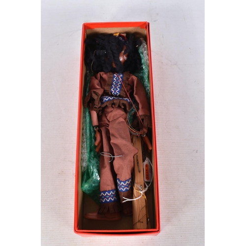 82 - FIVE BOXED PELHAM SS AND JUNIOR NATIVE AMERICAN (RED INDIAN) GIRL AND BOY PUPPETS, four girls and on... 