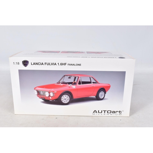 90 - A BOXED AUTOART MILLENNIUM LANCIA FULVIA 1.6HF FANALONE 1:18 MODEL VEHICLE, numbered RW 09102, 74701... 