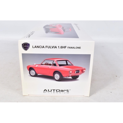 90 - A BOXED AUTOART MILLENNIUM LANCIA FULVIA 1.6HF FANALONE 1:18 MODEL VEHICLE, numbered RW 09102, 74701... 