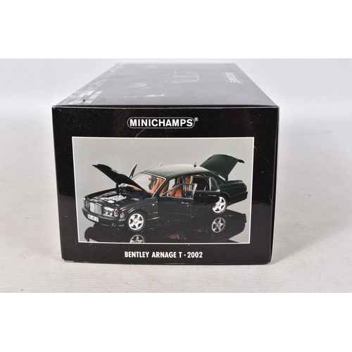 91 - A BOXED MINICHAMPS BENTLEY ARNAGE T 2002 1:18 MOCEL VEHICLE, numbered 100 139070, in metallic green,... 