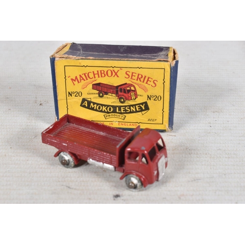 123 - FOUR BOXED LESNEY MATCHBOX DIE-CAST VEHICLES, to include a B.P. Tanker, number 25, white tank, yello... 