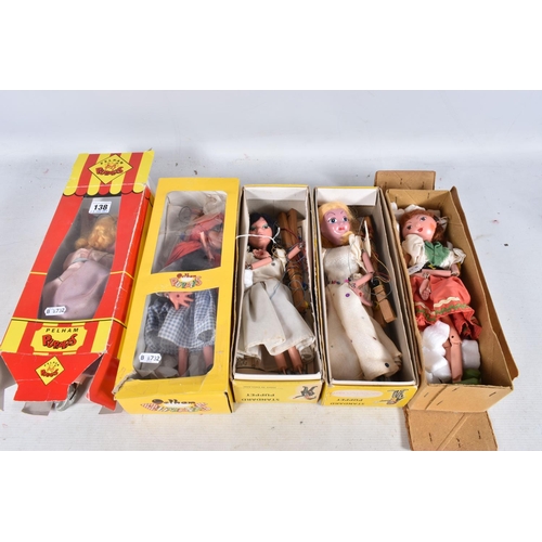 138 - FIVE BOXED PELHAM PUPPETS, SL Red Riding Hood, SL Ballerina, SL Fairy, SL Cinderella and SS Gypsy (m... 