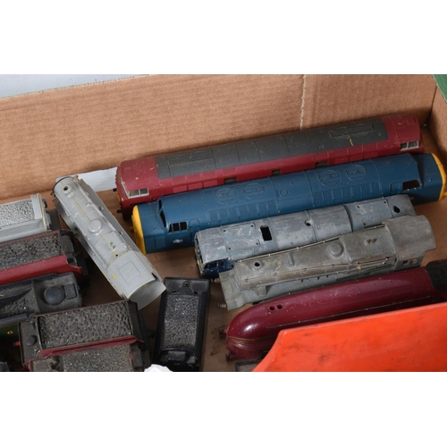 175 - A OO GAUGE LOCOMOTIVE SCRAPYARD, to include bodyshells, chassis, motors, wheels, weights etc., quant... 