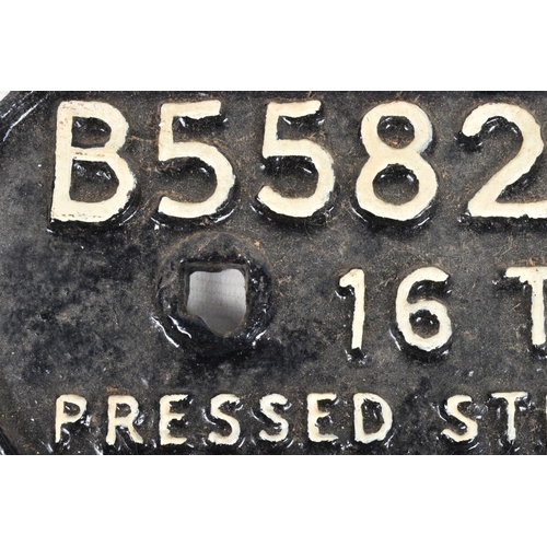 190 - THREE B.R. D TYPE CAST IRON WAGON PLATES,  all have been repainted, B429420, B432948 and B558213