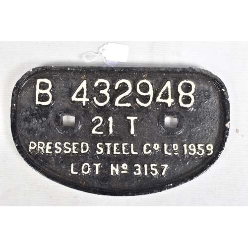 190 - THREE B.R. D TYPE CAST IRON WAGON PLATES,  all have been repainted, B429420, B432948 and B558213