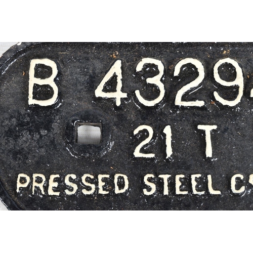 190 - THREE B.R. D TYPE CAST IRON WAGON PLATES,  all have been repainted, B429420, B432948 and B558213