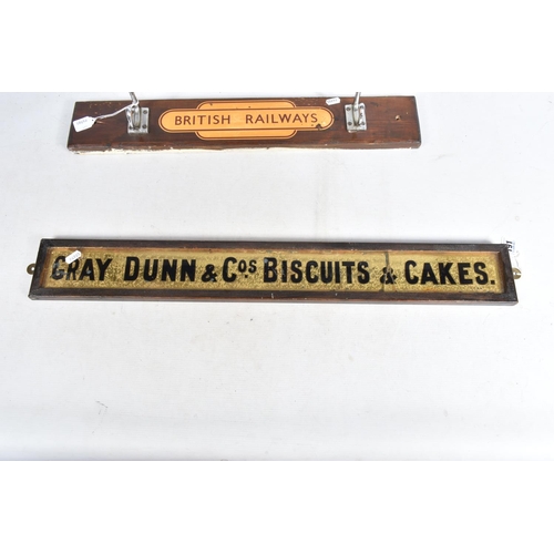 191 - A GRAY DUNN & CO'S. BISCUITS AND CAKES ADVERTISING SIGN, broken in two at one end, black lettering o... 