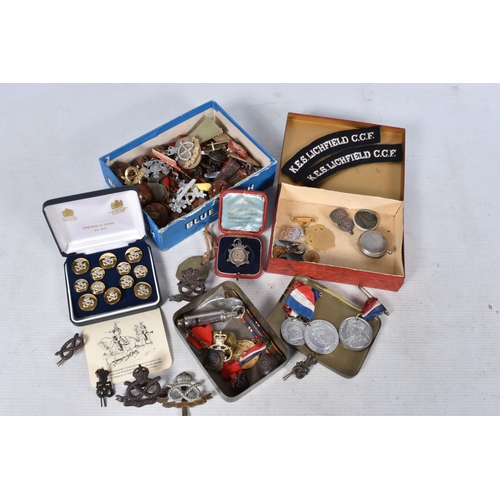 226 - A COLLECTION OF STAFFORDSHIRE REGIMENT ITEMS, plus others to include two officers cap badges from no... 