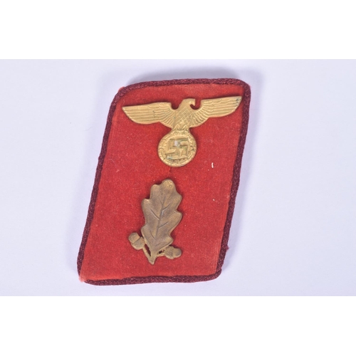 227 - A PAIR OF THIRD REICH GERMAN UNIFORM COLLAR TABS, these are red in colour with a gold band at the bo... 