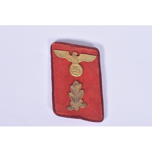 227 - A PAIR OF THIRD REICH GERMAN UNIFORM COLLAR TABS, these are red in colour with a gold band at the bo... 