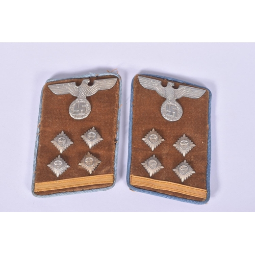 228 - A PAIR OF THIRD REICH NAZI GERMANY UNIFORM COLLAR TABS, these are red with gold embroidery and were ... 