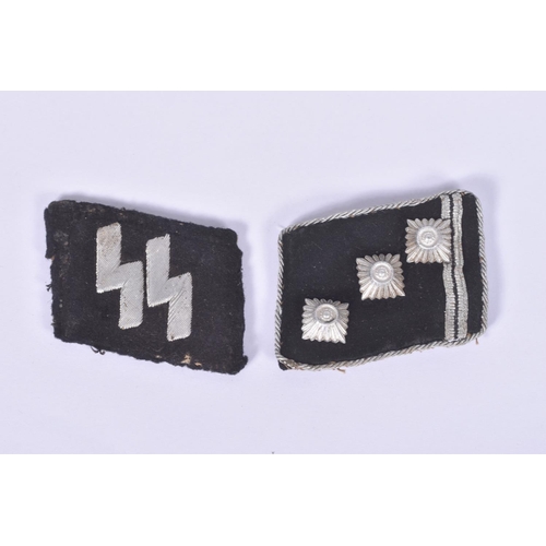 229 - A PAIR OF NAZI GERMANY SSUNIFORM COLLAR TABS, these are black and silver, one features the three pip... 