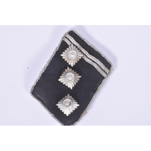 229 - A PAIR OF NAZI GERMANY SSUNIFORM COLLAR TABS, these are black and silver, one features the three pip... 