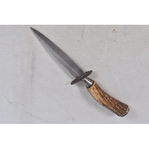 236 - TWO GERMAN BONE/HORN HANDLED DAGGERS, the first is unmarked on the blade and comes in a leather scab... 