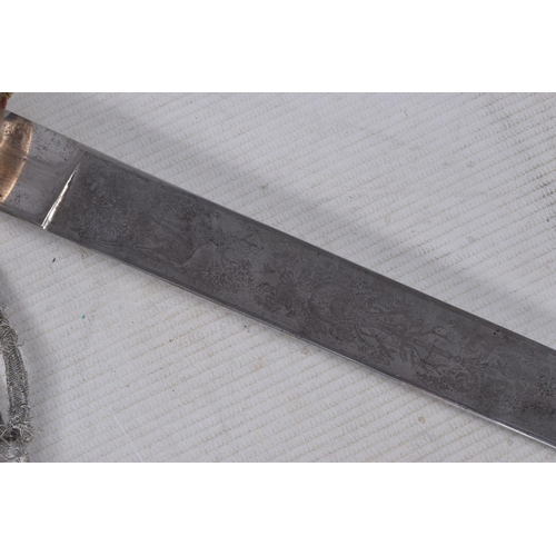 239 - A 20TH CENTURY GERMAN HUNTERS DAGGER, this features hunting scenes on both sides of the blade and a ... 