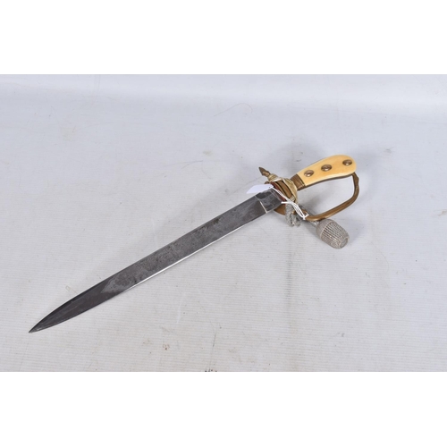 239 - A 20TH CENTURY GERMAN HUNTERS DAGGER, this features hunting scenes on both sides of the blade and a ... 