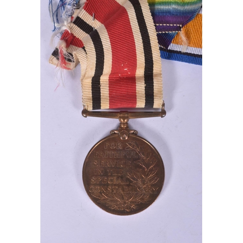 247 - A WWI PAIR OF MEDALS AND SPECIAL CONSTABULARY MEDAL, the WWI medals are both correctly named to Priv... 