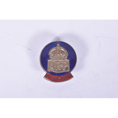 252 - TWO WWI ERA ARP BADGES, these include a Chesterfield ARP with button hole fitting and blue and red e... 