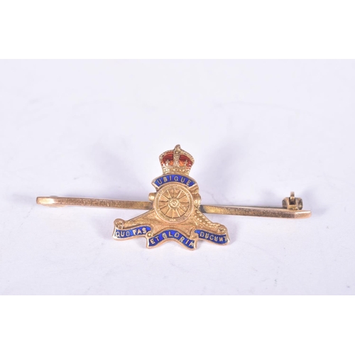 260 - TWO GOLD SWEETHEART BROOCHES, to include Surrey Yeomanry and Royal Artillery, they are both 9ct gold... 