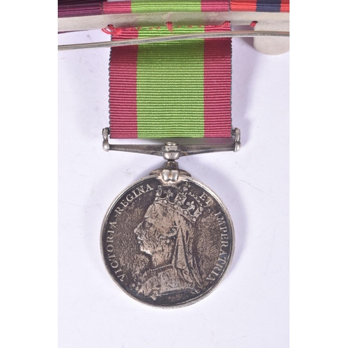 287 - A VICTORIAN GROUP OF FOUR MEDALS AND A STOPWATCH, to include a IGSM with Perak Clasp, second Afghan ... 