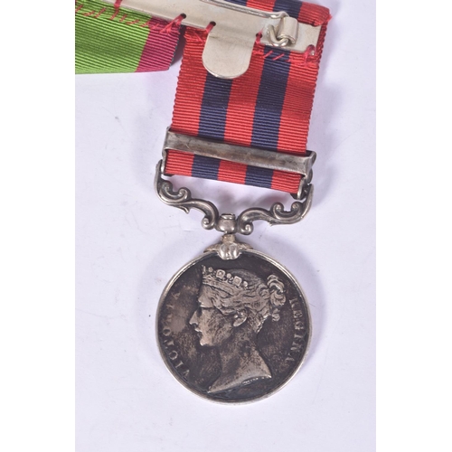 287 - A VICTORIAN GROUP OF FOUR MEDALS AND A STOPWATCH, to include a IGSM with Perak Clasp, second Afghan ... 