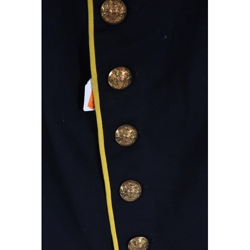 309 - A PRE WWI STYLE MILITARY JACKET, the jacket is dark blue and yellow with gold colour brading around ... 