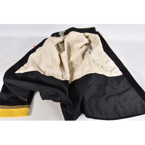 309 - A PRE WWI STYLE MILITARY JACKET, the jacket is dark blue and yellow with gold colour brading around ... 