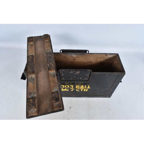 312 - FOUR VARIOUS AMMUNITION BOXES, this lot includes a metal box for Bren gun magazines, a wooden case w... 