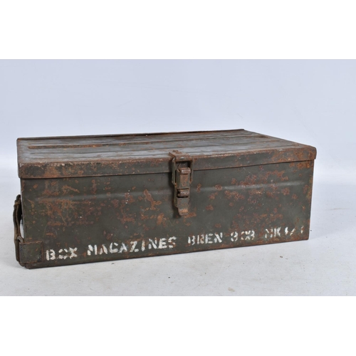 312 - FOUR VARIOUS AMMUNITION BOXES, this lot includes a metal box for Bren gun magazines, a wooden case w... 