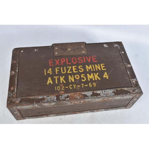 312 - FOUR VARIOUS AMMUNITION BOXES, this lot includes a metal box for Bren gun magazines, a wooden case w... 